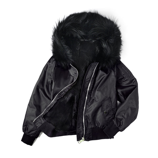 Black bomber fur store hood